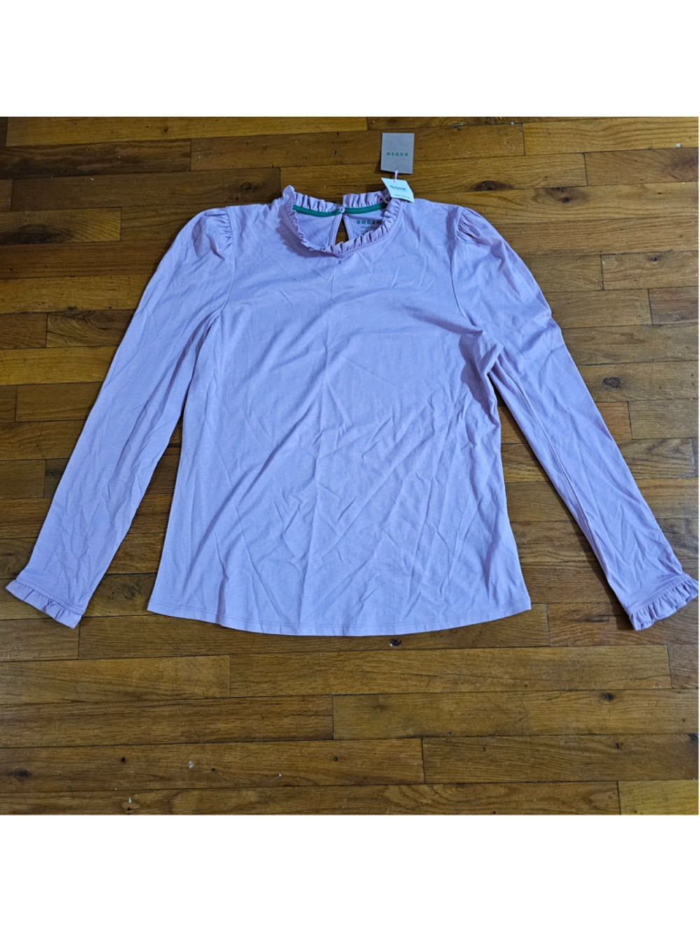 Boden Supersoft Frill Detail Top Womens 12 Pink Ruffle Long Sleeve Tencel Modal